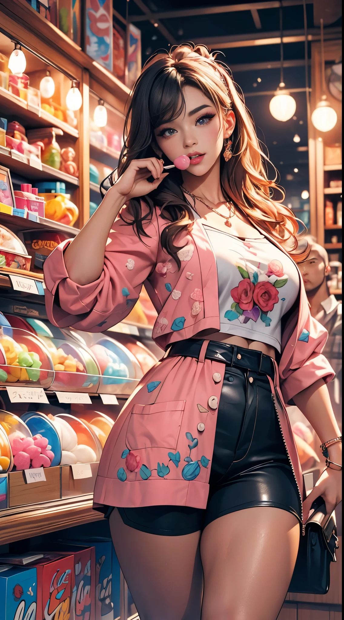 ((high detailed, best quality, 4k, masterpiece, hd:1.3)), ((best quality)), (((HD))), (((8k))), (ultraDH), (ultra HD), (heavy colorful makeup), (perfect hands, perfect anatomy), I'll take you to the candy shop
I'll let you lick the lollipop
Go ahead, girl, don't you stop
Keep goin' until you hit the spot, whoa
I'll take you to the candy shop (Yeah)
Want one taste of what I got? (Uh-huh)
I'll have you spendin' all you got (Come on)
Keep goin' until you hit the spot, whoa