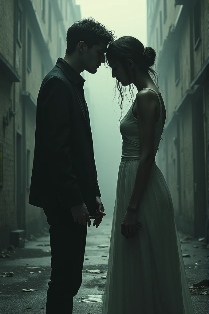Show the faces of both characters, There should be a dark forest behind them and it should be like a series poster., The characters should be a little further apart, facing each other, and their hands should reach out but not meet.