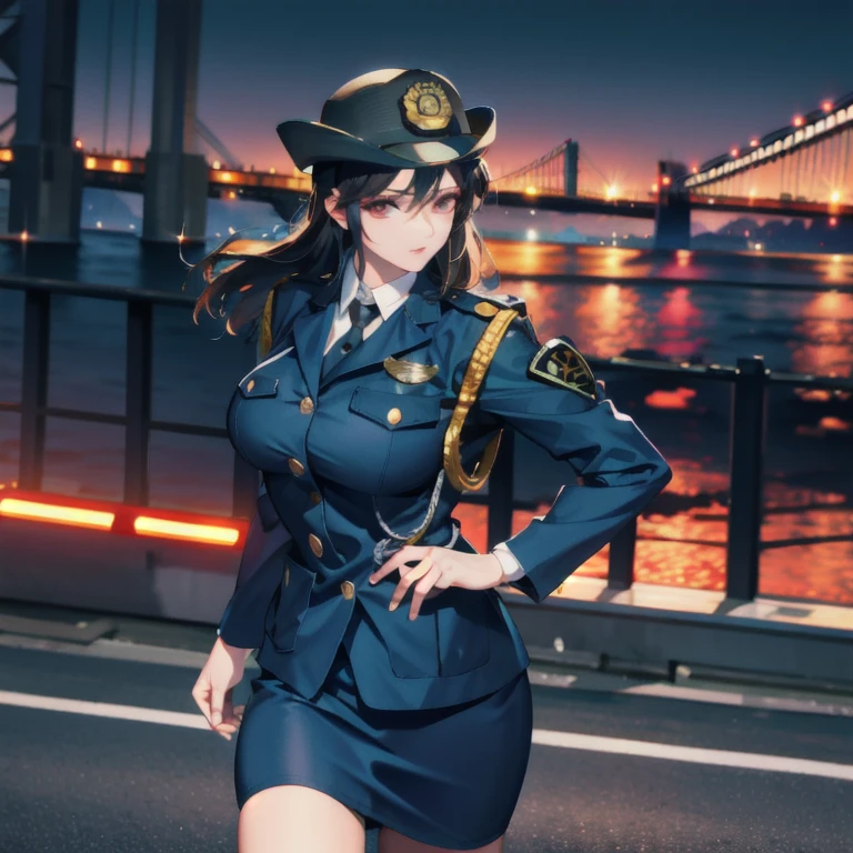 Ultra-high resolution, Ultra-high resolution, Ultra-high resolution, Ultra-high resolution, Big Breasts,Female police officer,Bay Bridge at night,Cowboy Shot