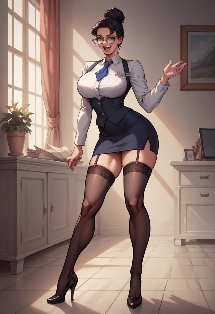 2d, masterpiece, best quality, anime, highly detailed, 1girl, solo, monika, green eyes, very long hair, ponytail, straight-on, smile, (full body:1.5), giantess, smile, (from below:1.5), thick thighs, looking down at viewer, (large breasts:1.3), (looming:1.3), mature female, high quality, hd quality, masterpiece, photorealistic, (presenting foot, shoe soles, close-up foot:1.3), intense angle, :d, (Sitting on Building:1.6), very low angle, female pervert, toragao, (sitting:1.5), (playboy bunny suit, bunny suit, bunny ears, white headband:1.5), (bare legs:1.5), (black high heels:1.5), full body in frame, (classroom, indoors, classroom desk:1.8), (hand on desk:2), (one hand at side:1.6), (licking lips, licking own lips:1.1), (sweat:1.2), hyperrealistic schoolgirl, realistic schoolgirl, a hyperrealistic schoolgirl, seductive anime girl, smooth anime cg art, thighs close up, thighs!!!, beautiful anime girl squatting, commission for high res, large thighs, extremely detailed artgerm, sitting on a desk, on a desk, (hand on chest, resting hand on chest:1.1), (hand at side:1.3), green eyes, green bowtie,