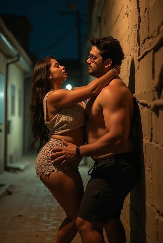 A fat indian man kissing a short huge booty NAKED latina mom in a Mexican store with a man watching in the corner