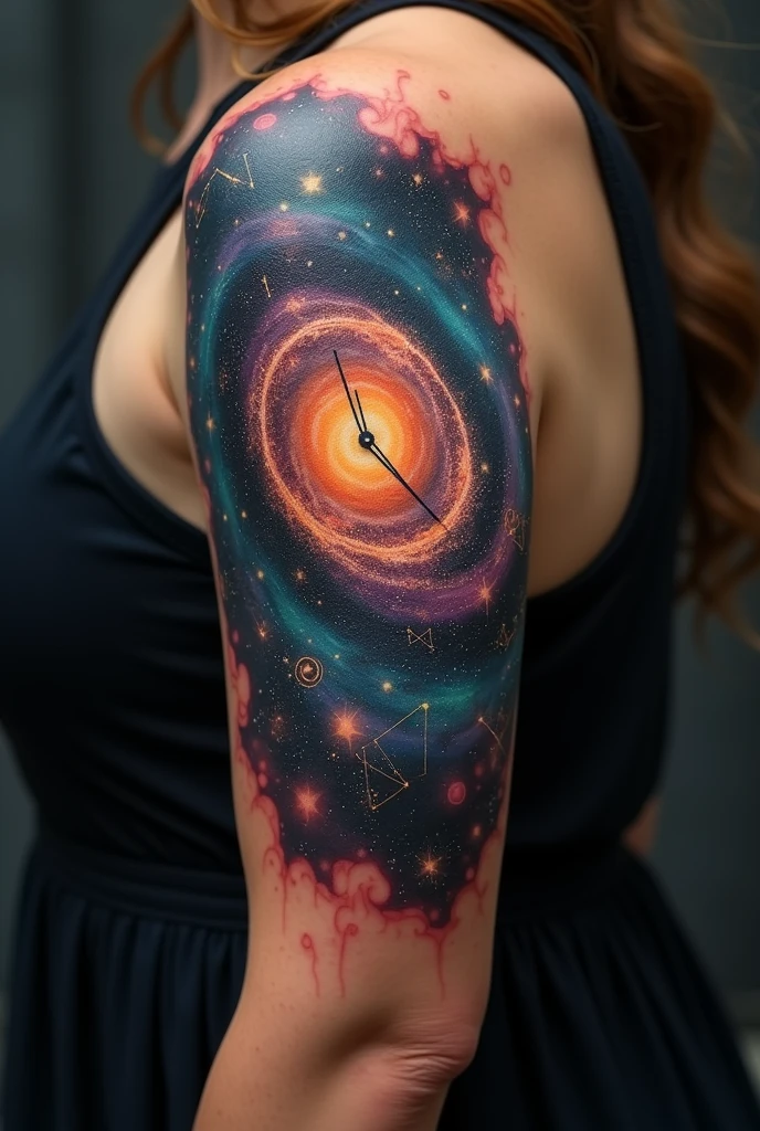Back Tattoo, In the study, a writer's back is tattooed with a vision of a fantasy planet, showcasing her rich imagination and exploration of the unknown world, (masterpiece, best quality, Professional, perfect composition, very aesthetic, absurdres, ultra-detailed, intricate details:1.3)