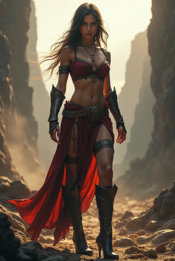 Big breasted woman in a fat desert sword in hand