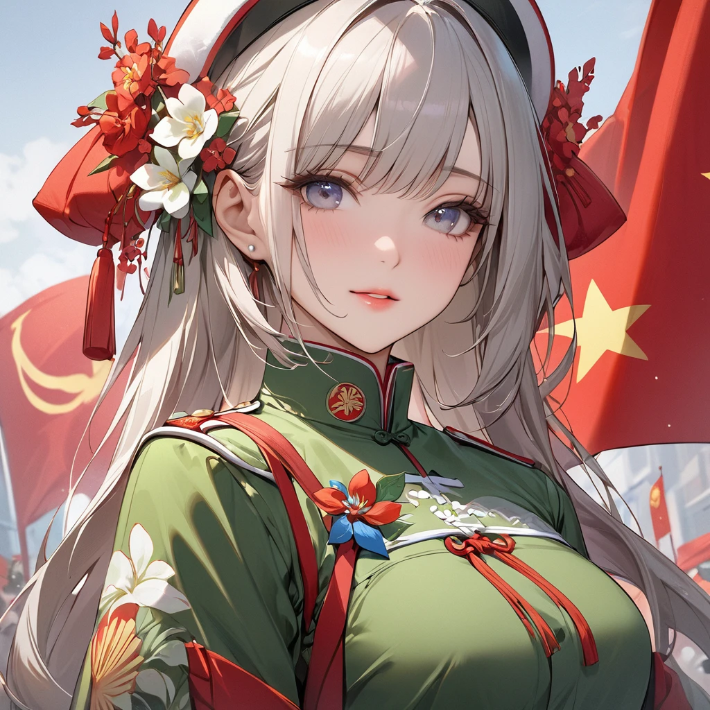 ((Highest quality)), ((masterpiece)), (detailed), （Perfect Face）、The woman is Extia Flora、The woman is wearing the Chinese Communist Party&#39;s Mao suit.