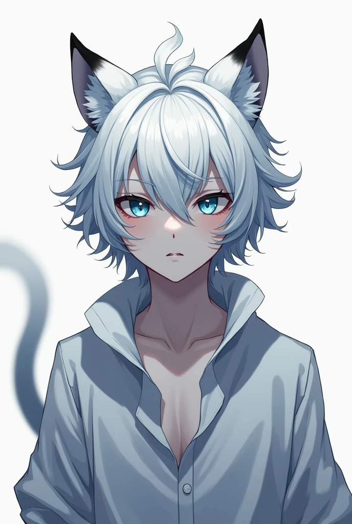 (******* boy:1.3) with real cat ears and a cat tail, GOTH, portrait, thin, pale, weird, hikikomori, (russian:1.3), caucasian, nervous look, tired, scared, soft nice hair,  (masterpiece), best quality, BEAUTIFUL expressive eyes, high detailed, casual clothes,