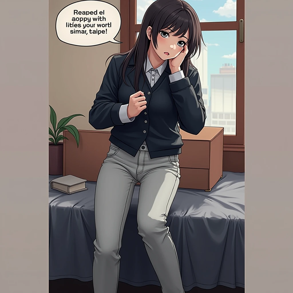 A tall and strong 18years old girl close to a short and shy 18 years old boy at a library