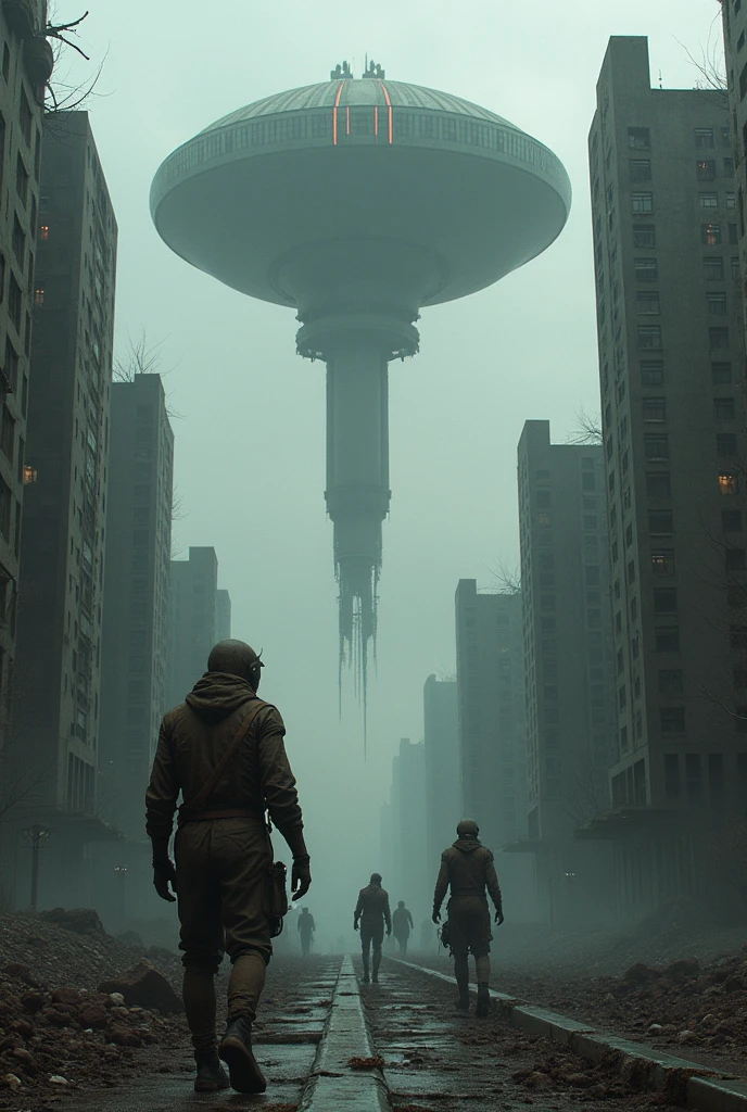 there are many people walking down the street in the rain, film still from dune 2020, cloverfield movie, by Albert Joseph Pénot, magic parade float, lovecraft style, multiple eyes, artist rendition, huge armies, darkwave goth aesthetic, blimps, twelve arms --auto --s2