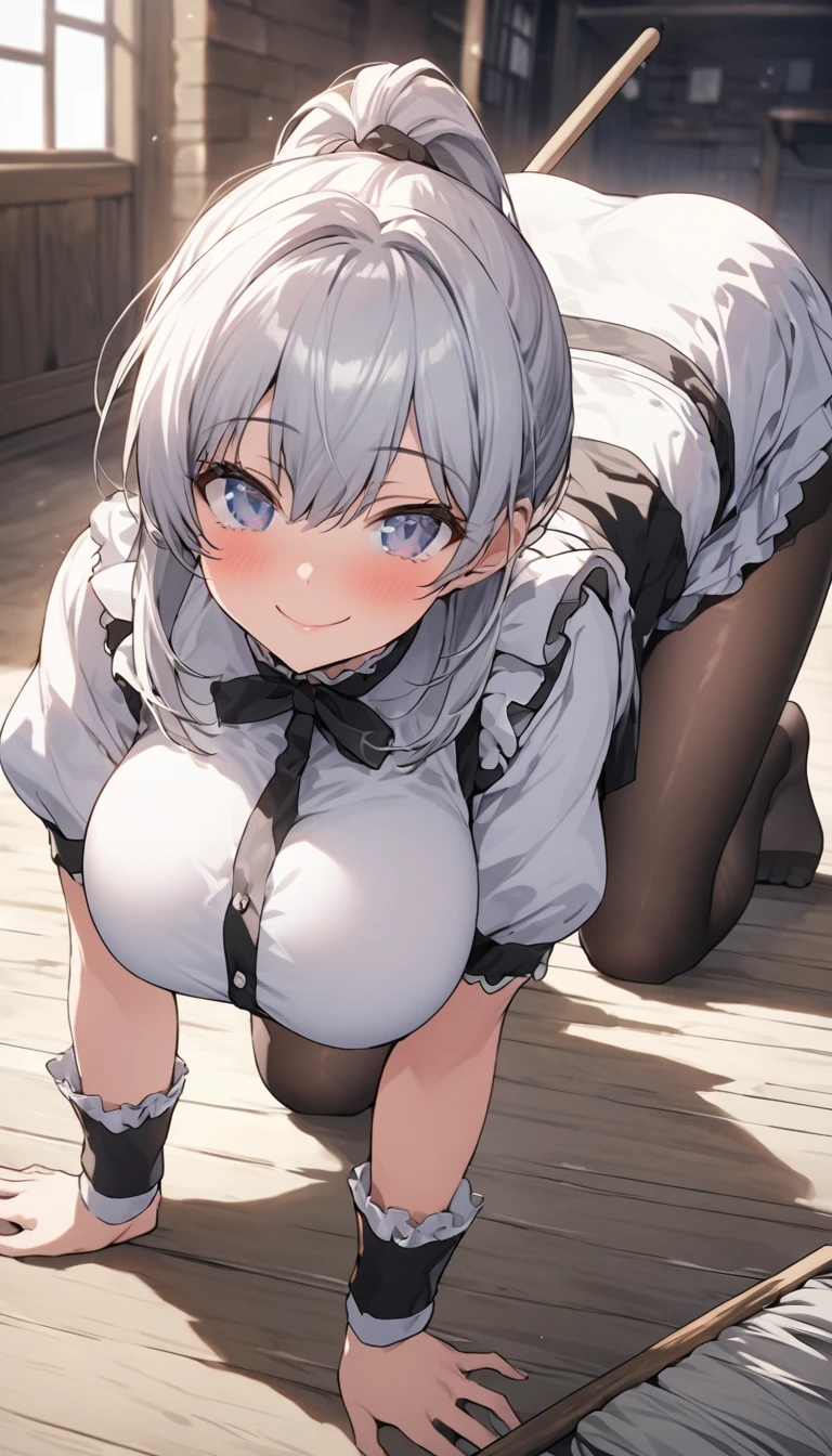 NSFW,koneko toujou (dxd),Gray Hair,short hair,(Maid clothes:1.2),(cropped:1.5),Micro Mini Skirt,garter belt,(Embarrassed:1.5),blush,(Estrus:1.3),(sexual excitement:1.5),(Ecstasy face:1.5),(orgasm:1.3),(Perfect hands),(Perfect Anatomy),(masterpiece),(highest quality),Coffee shop,One man,(Doing sex:1.5)