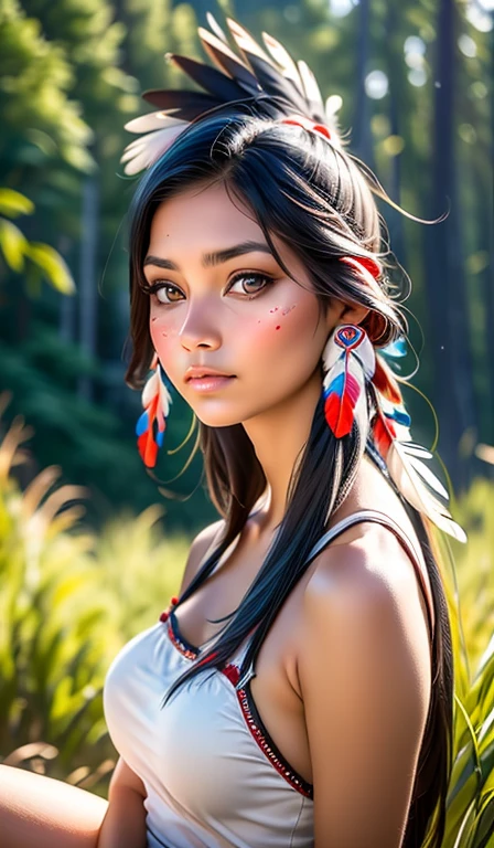 rosto de frente, native american woman, Indigenous, woman with feather itch