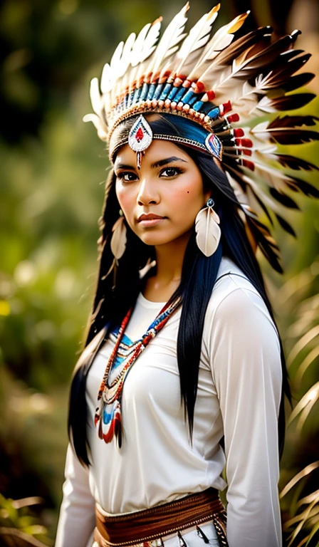 rosto de frente, native american woman, Indigenous, woman with feather headdress