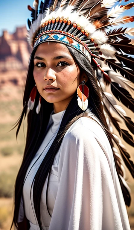 rosto de frente, native american woman, Indigenous, woman with feather headdress