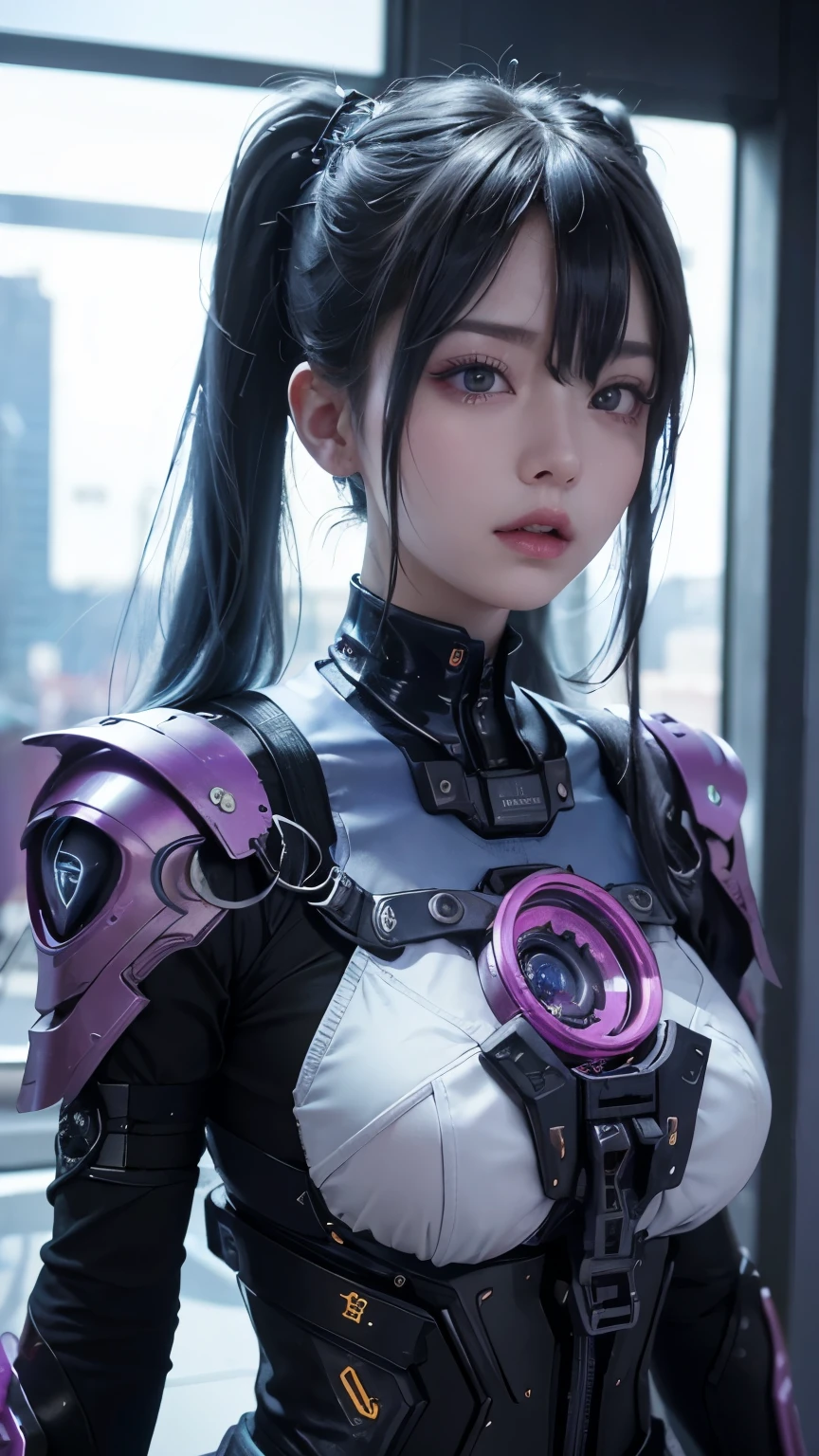 In a high-tech laboratory setting bathed in vibrant blue and pink hues, a young woman with long curly white hair styled in pigtails with black ribbons stands confidently. She adorns a striking silver and pink metallic bikini paired with intricate mechanical arm accessories, exuding a futuristic and edgy vibe. Her pale smooth skin contrasts against cybernetic implants, giving her a distinctly sci-fi appearance. Neon lights illuminate the scene, with dramatic lighting casting strong shadows as light emanates from multiple directions. The focal point is a central futuristic machinery, where the woman stands in a front view pose, looking straight ahead. The shallow depth of field and sharp focus on the subject emphasize vivid colors and high-detail exposure, creating a captivating sci-fi atmosphere.concept art
concept art
21%
cyberpunk art
21%
a detailed painting
20%
a character portrait
20%
a detailed drawing
20%
Artist
by Zhou Jichang
by Zhou Jichang
24%
by Urakusai Nagahide
24%
by Lü Ji
24%
by Tetsugoro Yorozu
24%
by Xu Wei
24%
Movement
fantasy art
fantasy art
22%
sots art
22%
vanitas
21%
rayonism
20%
computer art
20%
Trending
cg society contest winner
cg society contest winner
21%
trending on pixiv
21%
deviantart contest winner
21%
featured on deviantart
20%
pixiv contest winner
20%
Flavor
sharp black armor
sharp black armor
27%
cyberpunk knight
27%
dark-bringer
27%
dark warrior
27%
sleek purple armor
27%