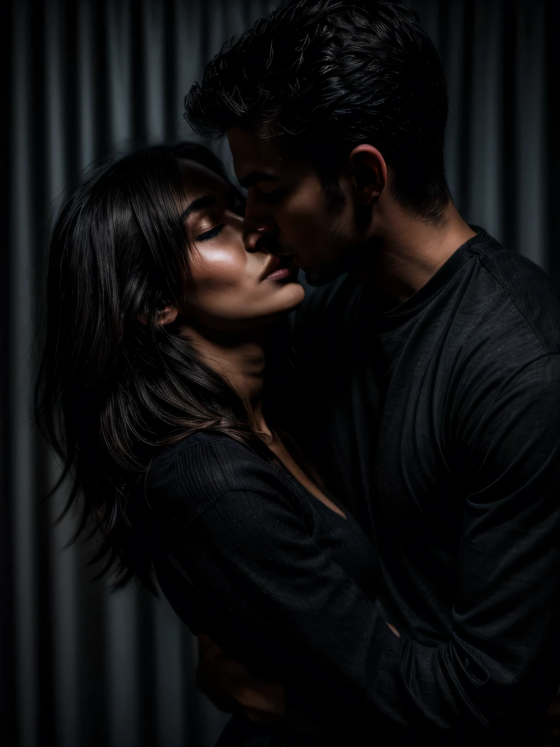 man with black hair and white skin with glasses and Latin woman with dark brown hair making love