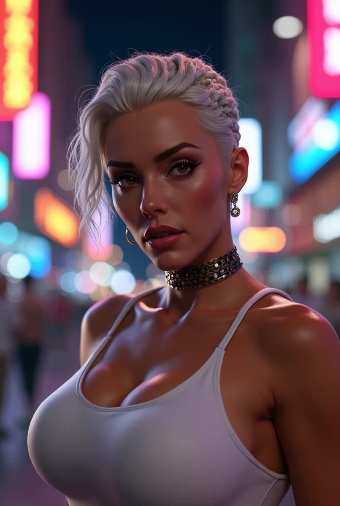 (best quality,highres,photorealistic:1.2),1girl,beautiful,detailed face,attractive eyes,full body,topless,perfect tits,medium breasts,yoga pants,stripper,gorgeous lips,strip club,night club,neon lights,realistic lighting,physically-based rendering,vivid colors