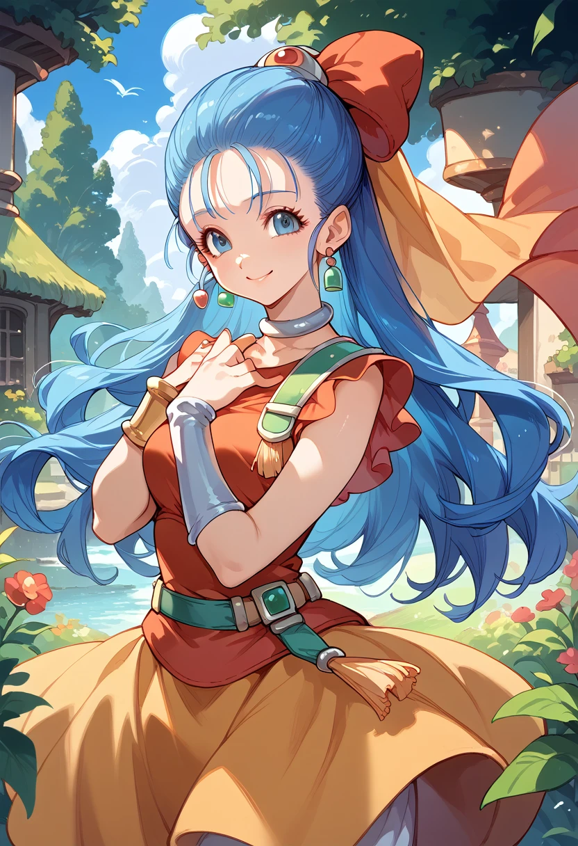 masterpiece,High resolution,Highest quality,8k
(Dragon Quest,Nera Briscoletti)
( female,Blue long hair)
smile