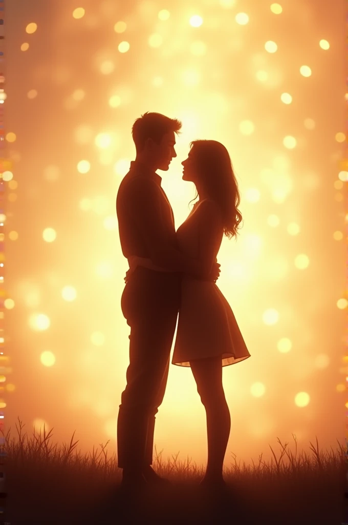 A vibrant neon art piece featuring the silhouette of a couple kissing. The background is adorned with colorful neon heart shapes in blue and orange, creating a striking contrast against the dark backdrop. The overall composition evokes a sense of romance and modern artistic expression, with the couple's silhouette illuminated by the glow of the neon lights.