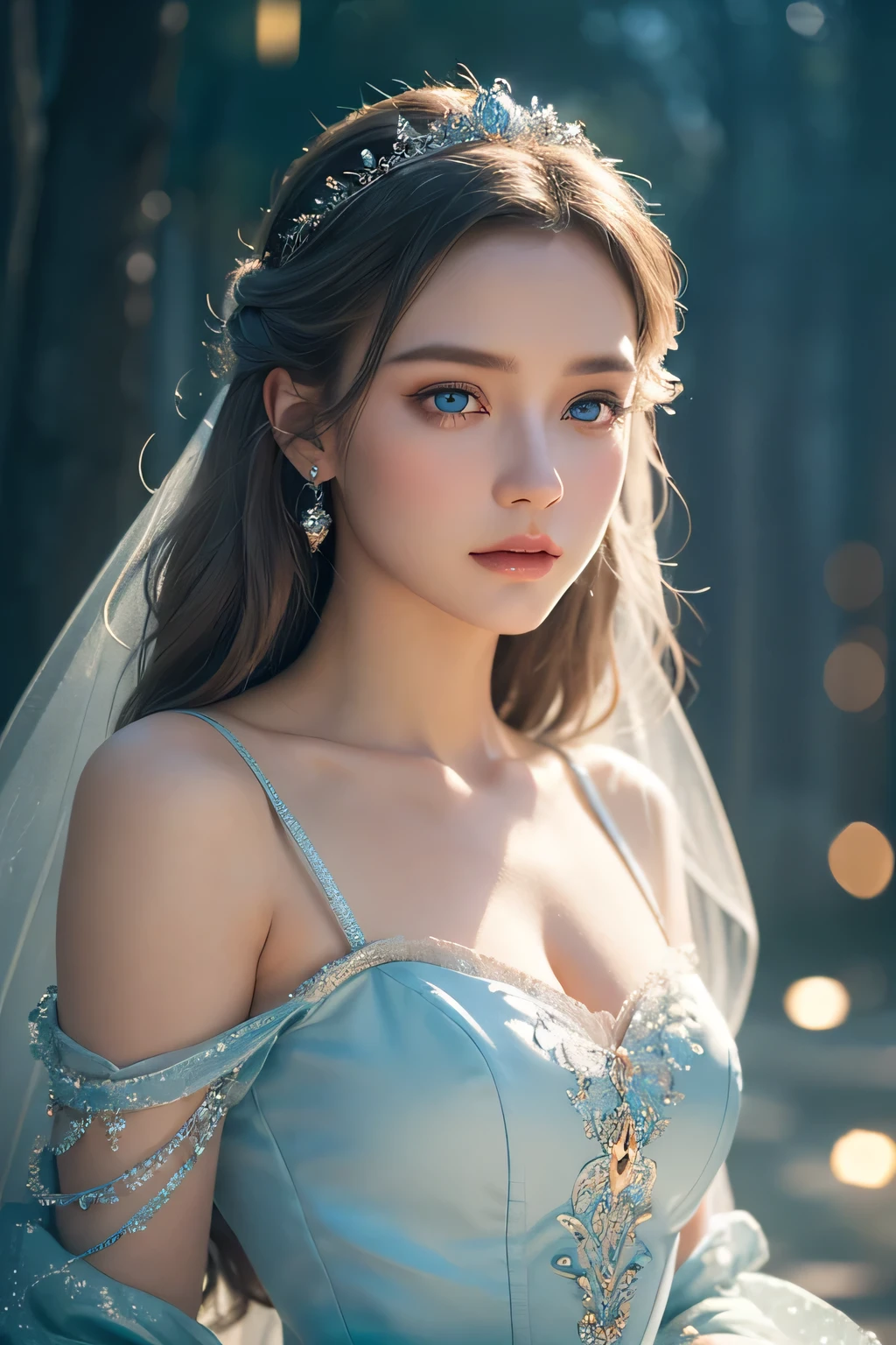 cinderella,girl,beautiful detailed eyes,beautiful detailed lips,extremely detailed face,longeyelashes,elegant dress,fairy tale princess,whimsical,magical realism,fantasy,intricate details,soft lighting,cool color palette,cinematic lighting,digital art,vibrant colors,highly detailed,photorealistic,8k,best quality,masterpiece