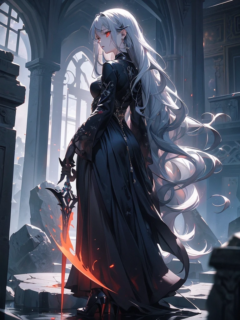 FS, an albino girl with perfect 10 features and long black Rapunzel-like hair, stands in a picturesque Avatar-like scene. Her body is graceful with a petite bust and slender legs. The girl looks stunning in a sheer organza dress with intricate designs. Her high-heeled shoes are elegant with golden patterns. The sunlight creates a subtle silhouette around her contours from the back, while soft and filling light illuminates her from the front. This scene has photorealistic qualities and is a concept art that creates a wow effect of:2. It can be found on the website 500px with hyper-superior details of:2. --auto --s2