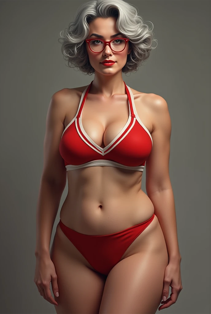 Geisha Harley Quinn as a Korean police officer counting money in a bank vault, pistol on her waist, police belt, Old Boy film style, military shirt unbuttoned revealing her breasts fully, thick camel toe exposed, large breasts exposed, nearly naked, Black hair bangs, (8k, RAW photo, photorealistic: 1.25), ( lip gloss, highest quality, ultra high resolution, depth of field, chromatic aberration) Staring at the viewer, hemp necklace, Rolex watch, choker, full body, bare legs, see-through military shirt, tight red bikini panties, Korean police badge, perfect hands, perfect feet, large ass, perfect body