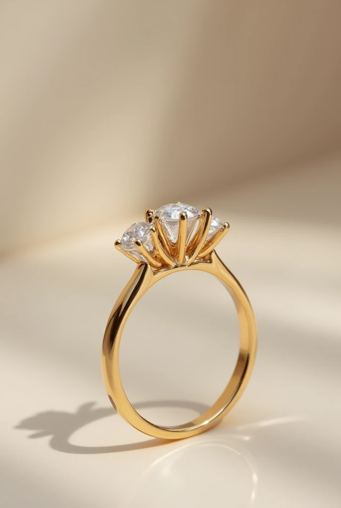 Gold engagement ring with a small diamond in two positions of the same ring