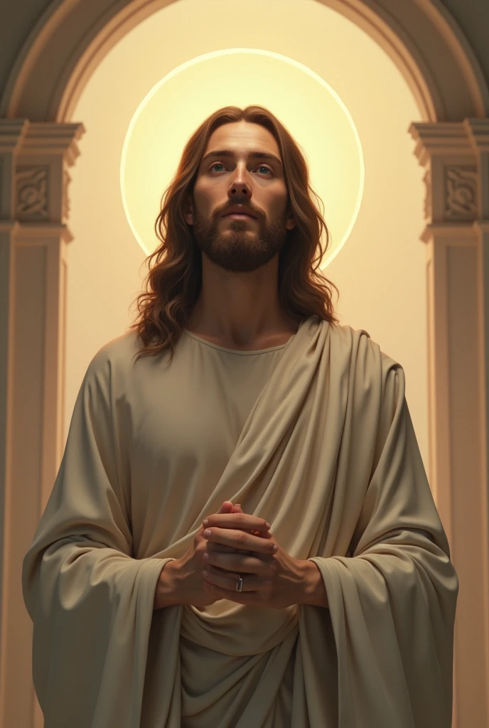 Image of Jesus Christ in the heavens, Watching humans with compassion, detalhado, realista