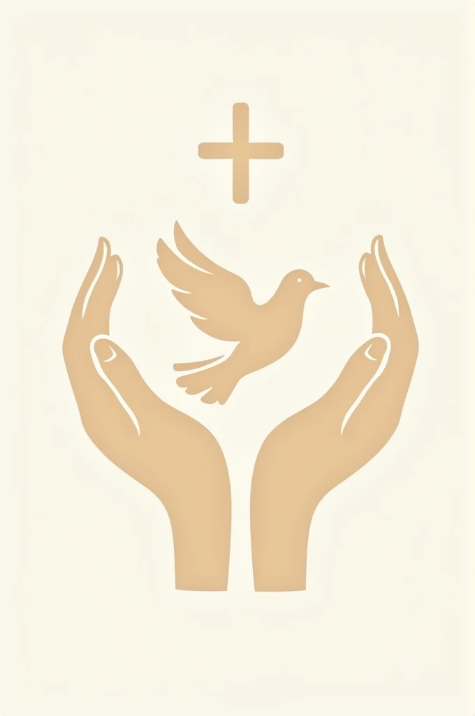 2 Hands holding a world, on one side a dove and on the other side a cross, drawing