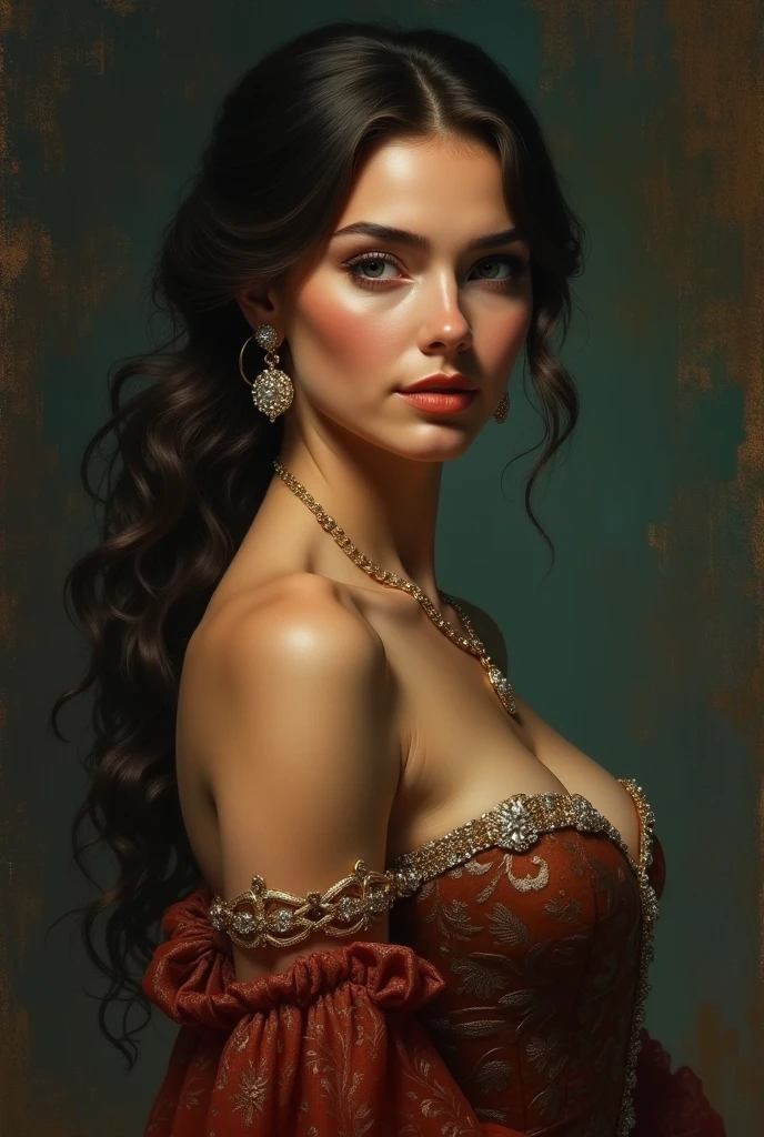 A Condessa, um personagem do jogo Paragon, She is a woman with a haughty and seductive appearance. She has pale, Almost translucent skin, dando-lhe um ar misterioso. Her long dark hair comes down to her shoulders, destacando ainda mais seu olhar penetrante e expressivo. His delicate face has angular features and a well-defined jaw, enhancing your strong and determined personality. Her lips are thin, mas sempre pintado com um batom vermelho intenso, which contrasts with her pale skin. Countess has a curvilinear figure with an average height. Ela usa um elegante vestido preto, que se encaixa em seu corpo, destacando sua figura. O vestido tem detalhes de renda nas mangas e bordas inferiores, trazendo um toque de sensualidade para o seu look. She wears long gloves up to her elbows, also in black, that add a touch of mystery and elegance to your look. standingn, ela usa botas de salto alto, which gives it an even more imposing posture