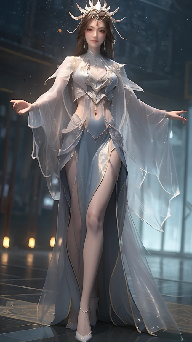 Cartoon woman standing on the starry sky like dominant and powerful enchantress or goddess with belly dancing dress with big juicy breasts and long loose skirts and devious whimful juicy body shape, Water splashes at the knees，CG Social Trends, Smooth anime CG art, Starry sky background，Full body view，Royal sister standing posture，With a translucent veil,  teasing with a sence of elegance and celectial beauty,  tense beauty , breathtking beauty with unimaginable desire
