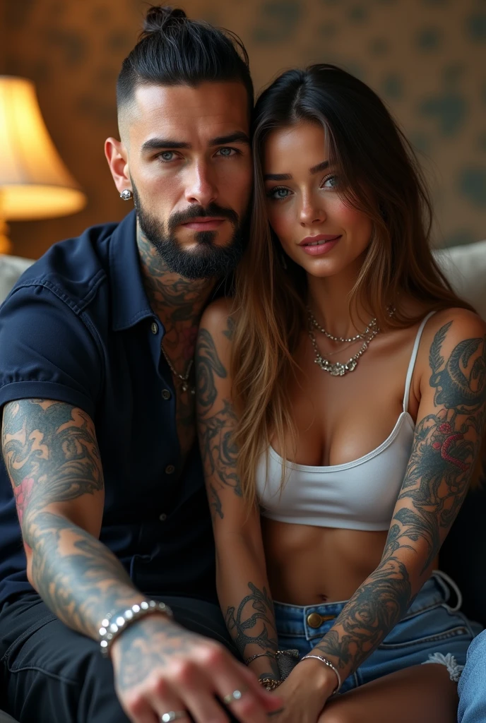 tattooed guy kisses girl