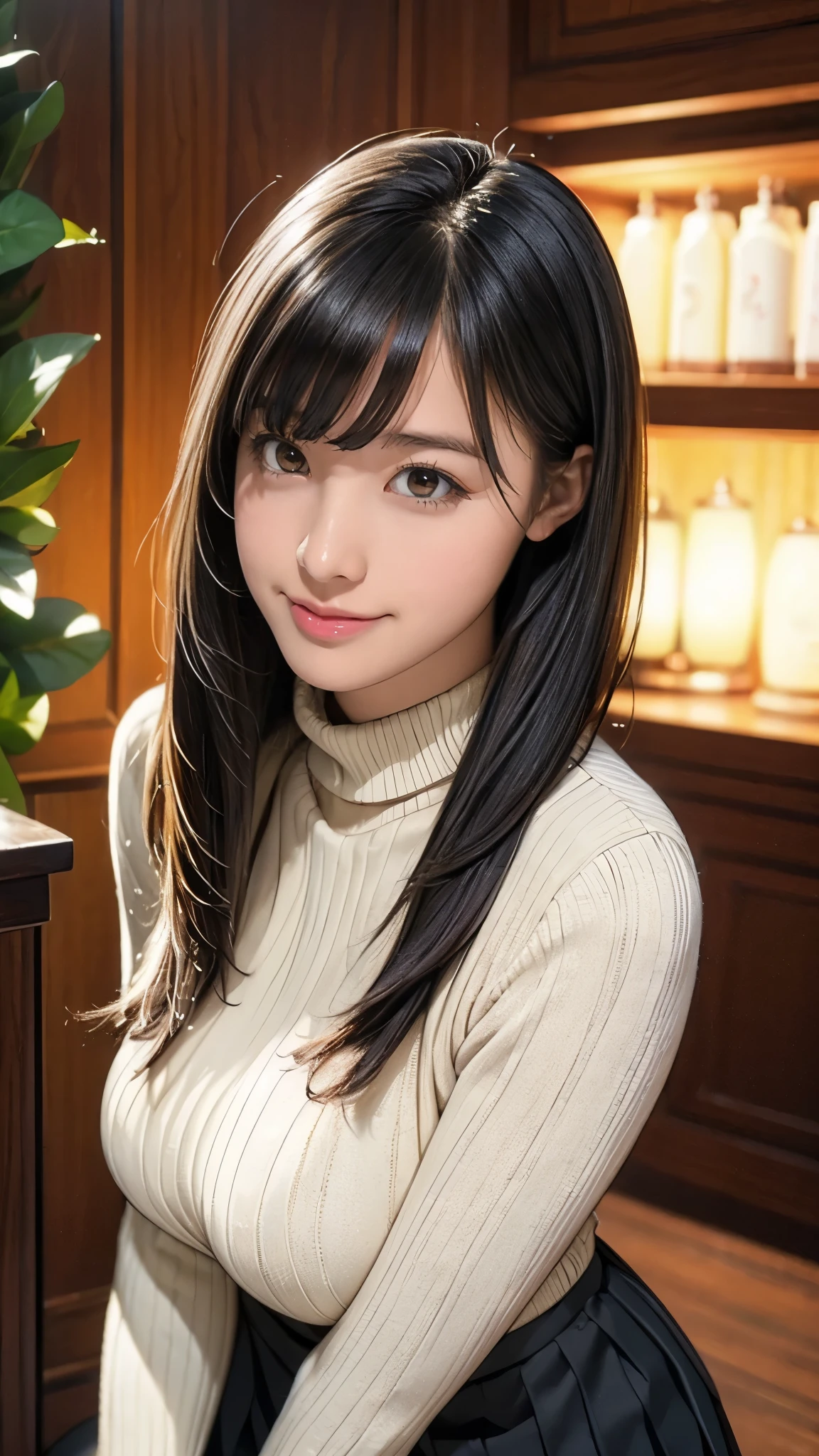 ((Highest quality)), ((masterpiece)), (detailed), Japanese,Inside the cafe,Beauty