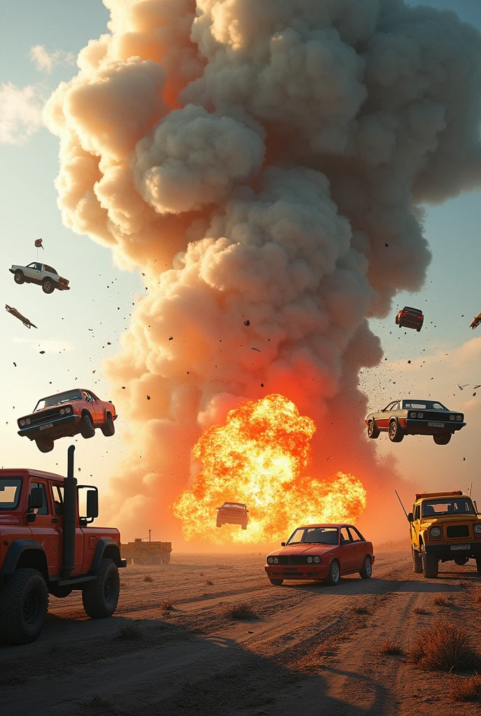 Contruction Explosion A construction site is visible with various construction vehicles ...