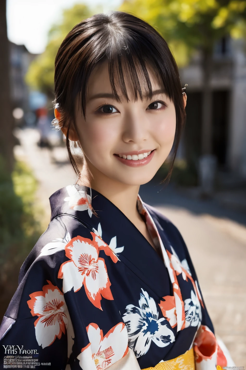 1 girl, (She wears a cute yukata:1.2), Very beautiful Japanese idol portraits, 
(RAW Photos, Highest quality), (Realistic, Realistic:1.4), (masterpiece), 
Very delicate and beautiful, Very detailed, 2k wallpaper, wonderful, finely, Very detailed CG Unity 8K wallpaper, Very detailed, High resolution, Soft Light, 
Beautiful detailed girl, Very detailed目と顔, Beautiful and sophisticated nose, Beautiful and beautiful eyes, Cinema Lighting, 
(Fashion magazine photography:1.3), (Outdoor), (Night view of an old French town), 
(short hair), 
Complete Anatomy, Slender body, Small breasts, smile