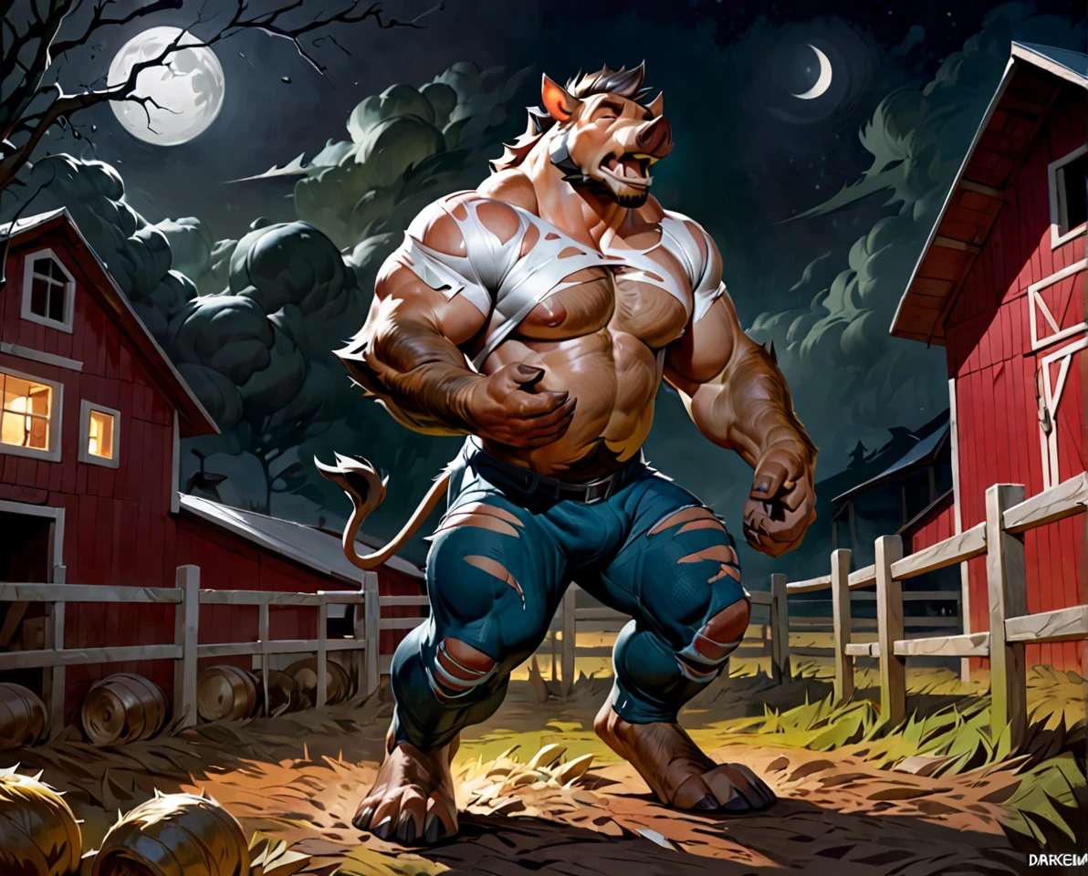 Wolf Man,full moon,Anpanman,Holding a Romanesco,Fighting with pigs