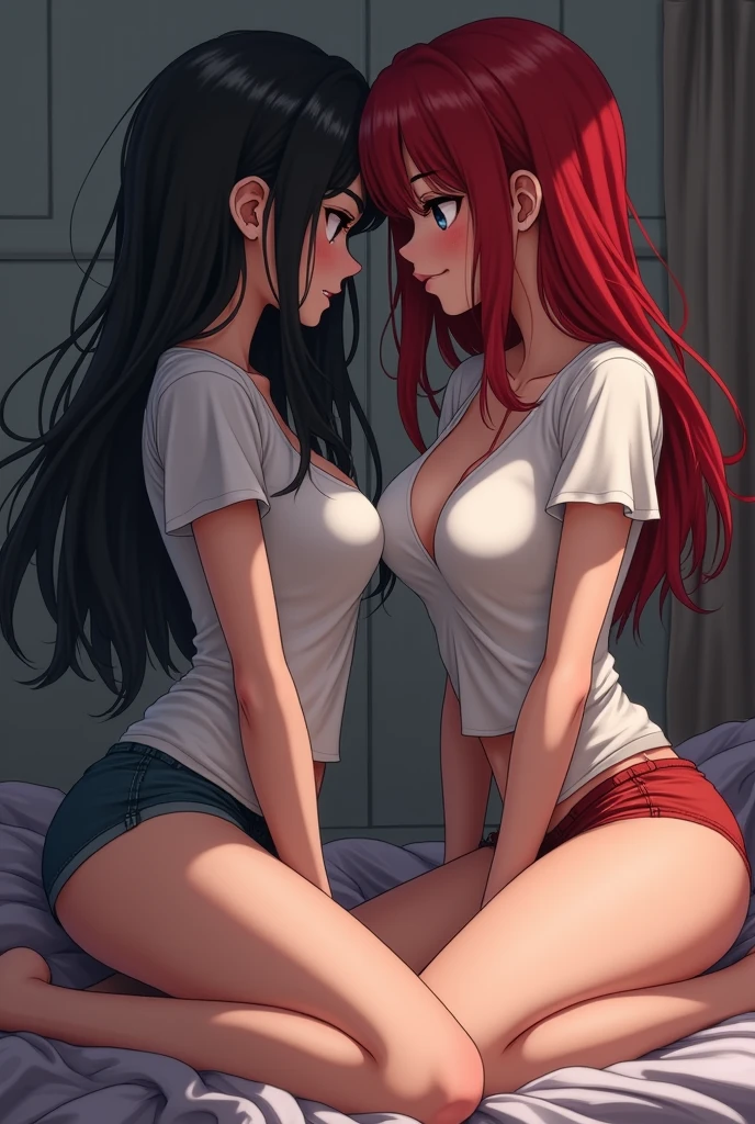 ((best quality)), ((masterpiece)), (detailed), 1 girls (wearing white tee shirt and a plain blue trucker hat  ) smoking marijuana joint,  hot sexual seductive look, hot, sexy, sex face, big breast, perfect face, long red hair, prefect body, full body, plain background