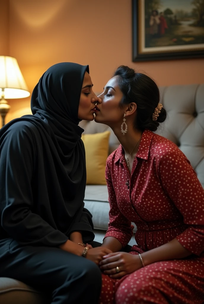 two hijabi girls making love sex on bed lesbians hijab short revealing dresses nipples licking spit