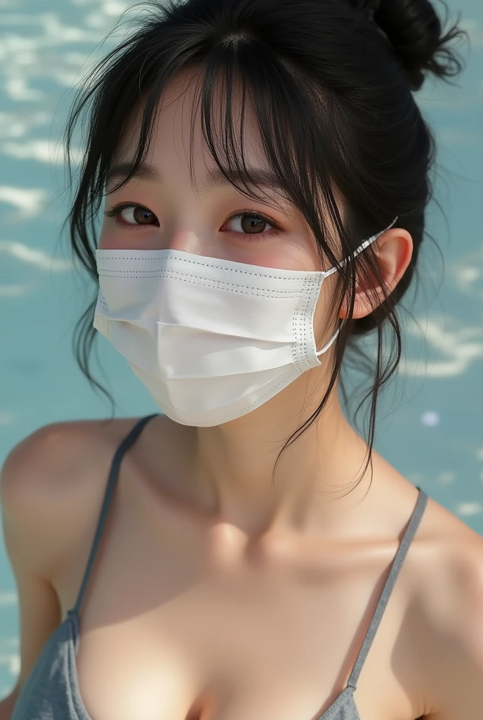 ＡＩBeauty、camisole、blue、Transparent、Sandy Beach、Ocean、field、Real Beauty、Accentuate your breasts、Big Breasts、Erotic、naked、Dark hairstyle、Face masks
