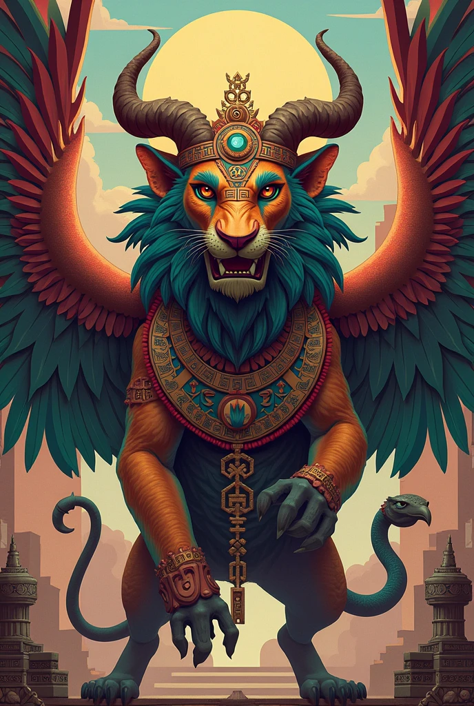 Quetzalcóatl, «the feathered snake», PRETTY EYES, highly detailed face, BEATIFULL eyes , STARS GALAXY background, 4k, high resolution, TATTOOS, PYRAMIDS, WINGS ON THE FEET, THE KING OF TALOACAN, PENACHO Set of raised feathers that certain SNAKEs have on the top of their heads. SNAKE HEAD PENACHO, SNAKE WINGS