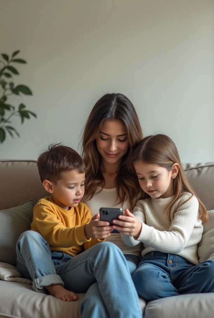 a playground with children sitting on the floor, with cell phones in their hands, I want this image to be very realistic