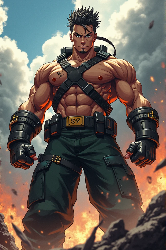 A muscular soldier in anime 