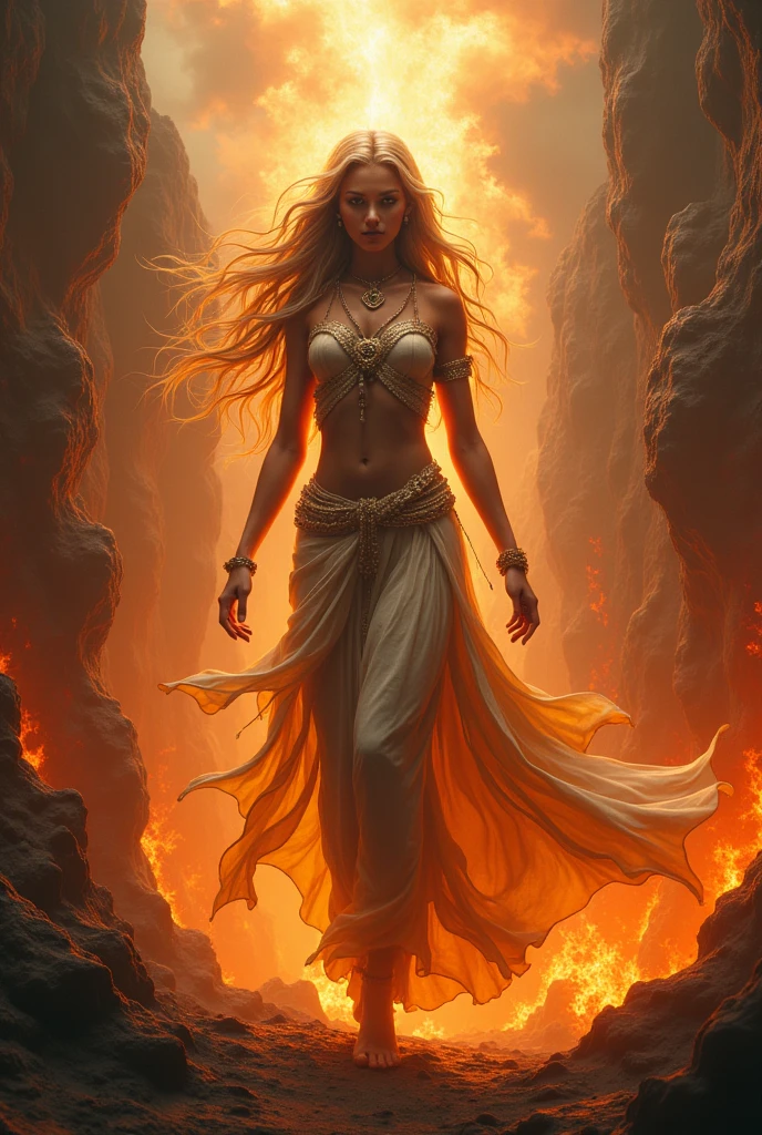A very beautiful fire goddess, Dress in the style of ancient Greece, whole body