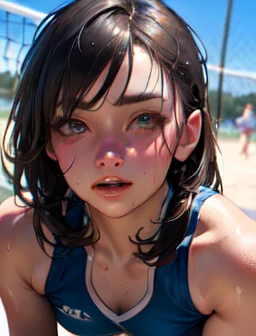 (Highest quality,8K,High resolution,Masseter muscle area:1.2),Super detailed,Realistic:1.37,Portraiture,Dynamic Angle,Women's Softball Players,age Girl,Small Head,cute,sporty,Attractive face,Beautiful face with attention to detail,Extremely realistic skin,Wet Skin,Sweat,Large Breasts,Tight waist,Beautiful legs ,sporty,Softball Venues,Cinema Lighting,hot pants, head to feet