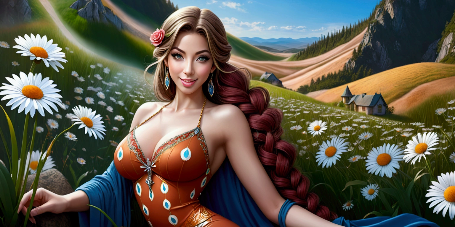 Beautiful boho women with hair that is coarse, wiry, and tightly curled. It often has a rough texture, feels stiff to the touch, and may be prone to frizz and tangling. The curls can be densely packed. The Official Art – An Award-Winning Digital Masterpiece In 4K Ultra HD, Extreme Detail And Intricate Realism. This Concept Art Brought To Life By The Hands Of Artists Like Wlop & Artgerm In A Stunning 2D Vector Illustration. Paige Renee Spiranac. LArge, perky, full, well shaped pleasing breasts. Background is a panoramic vista.