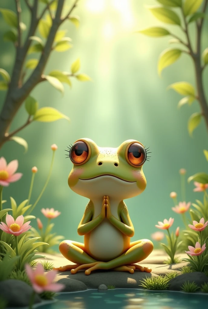 Begging poor frog in cartoon style very realistic