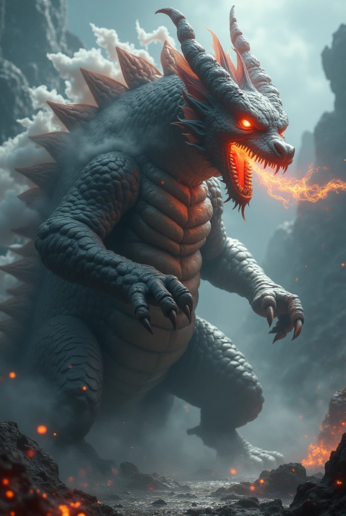 Realistic photos, RAW Photos, monster of the ancient dragon, attacks viewer, Powerful movements, jump on prey, ((Dynamic jump)), Sharp Claws, monster of the demon world , ice magic,approaching from above, sudden approach, Bad-tempered, dynamic Shot from grand, flame magic,High resolution, masterpiece, Highest quality, Intricate details, Very detailed, Clear focus,texture, Delicate eyes, Professional, 4K,Shallow and deep, Kodak Vision Color, Exactly, Very detailed, photograph_\(Extremist\), photographpractical, practical, Post-processing, Maximum details, Roughness, Real Life, Extremist practical, Photorealism, photographgraphy, 8K Ultra HD, photographgraphy
