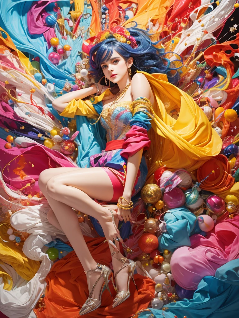 (masutepiece, of the highest quality, Best Quality, Official art, Beautiful and aesthetic:1.2), (1girl in:1.3), Extremely detailed,(Fractal Art:1.2),Colorful,highest details,(Zentangle:1.2), (Dynamic Pose), (Abstract background:1.5), (Congressional Dresses:1.2), (Shiny skin), (Many colors:1.4), Upper body, Thin gauze, Off-the-shoulder, blooming flower field, Glowing skin, lightsmile, Camel toe, Sexy, Bust, nakeness,From below,Ass Up wAIT
