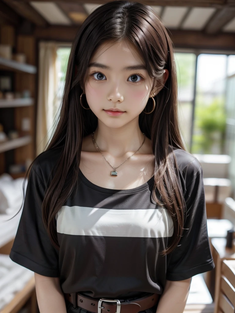 one person's、smile:0.1、cute、Brown Hair、Baby Face、young、Delicate、Upper Body、Small breasts、Unreasonable precision、Very detailed、camisole、Completely flat、Honesty、Thin arms, Professional Lighting, Film Grain, chromatic aberration, (Eye and facial details:1.0), (Bokeh:1.1)、School Swimsuit)))、software:1.5)))、 Highest quality, 8k, 14 years,
