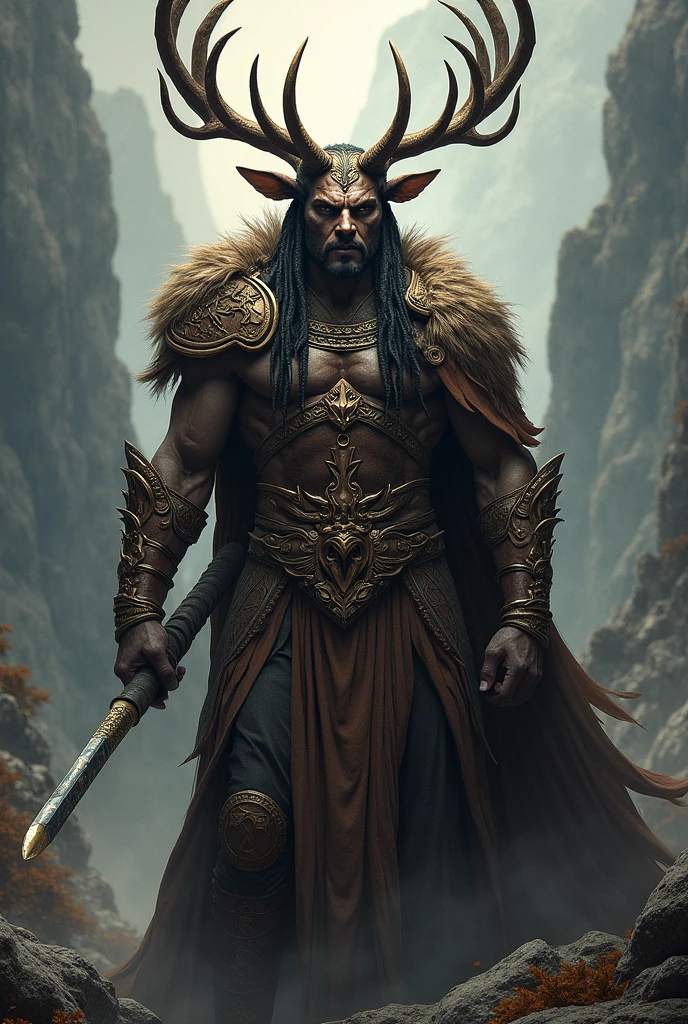 (1 man with demonic horns+0.9cabelo e barba grande:0.9+1cavaleiro medieval), fogo infernal, raio vibrante, sangue derramado, estilo sombrio de Diablo