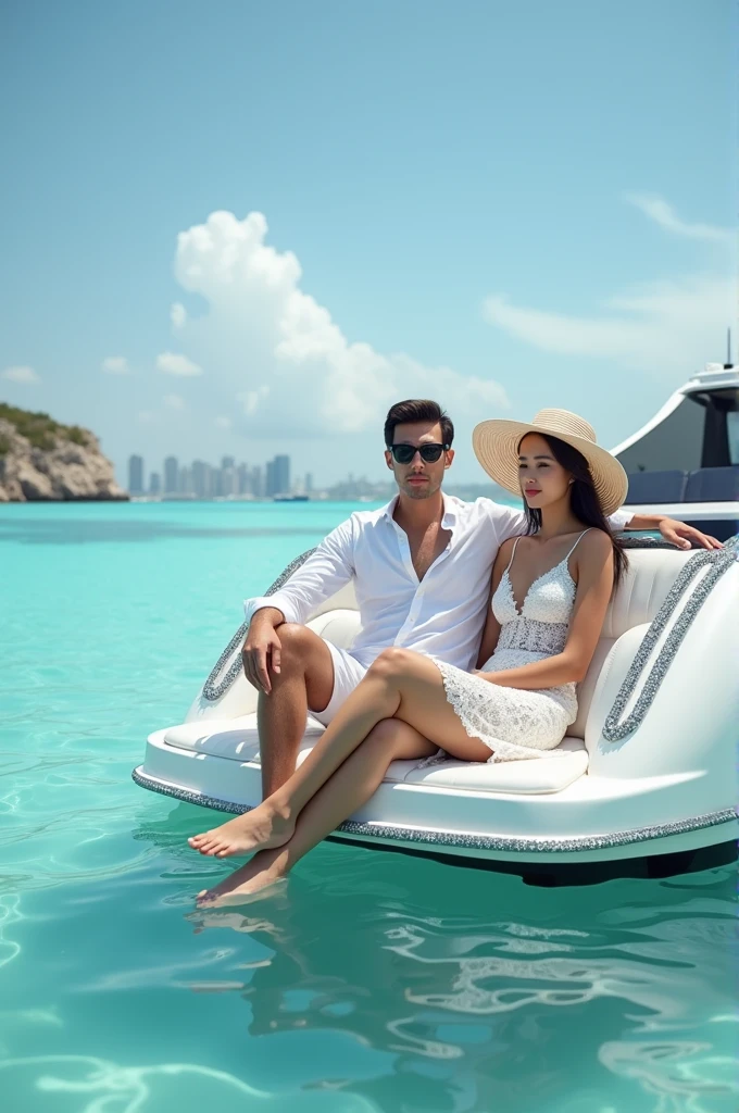 Maluma and the countrywoman Jacinta on a yacht