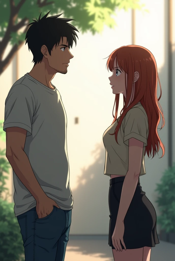 Naked anime boy in the street and a beautiful girl looking at his penis