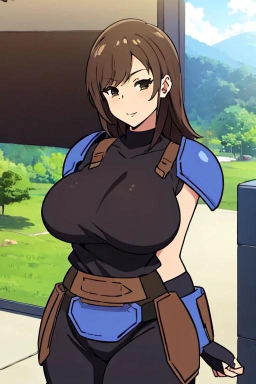 ((Highest quality)), ((masterpiece)), (detailed), One girl, Big breast, Brown Hair, mandalorian armor (sexy), black clothes